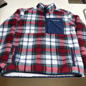 Vineyard VinesPlaid Sherpa Fleece SuperShep Red Blue White Green Pull Over